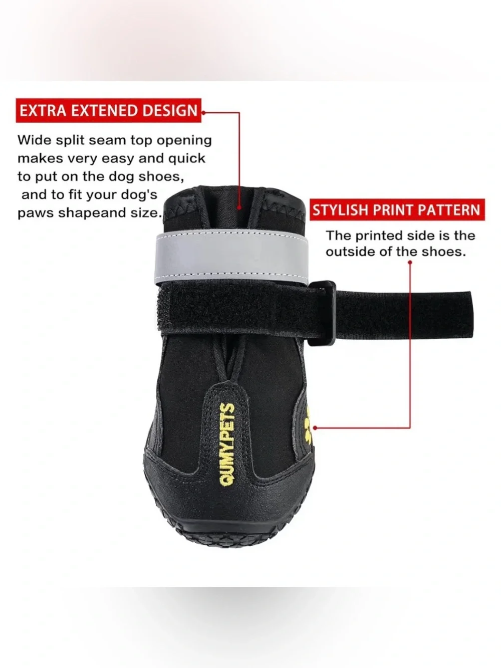 Black Reflective Dog Boots (Set of 4) Size 6